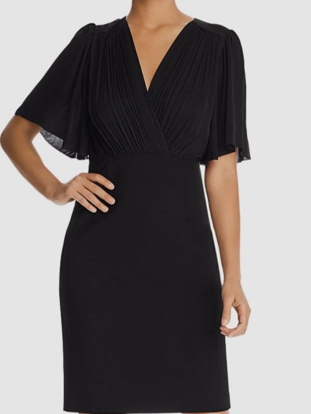 Elie Tahari Women's Black V-Neck Short-Sleeve Sheath Ponte Ruched Dress 4